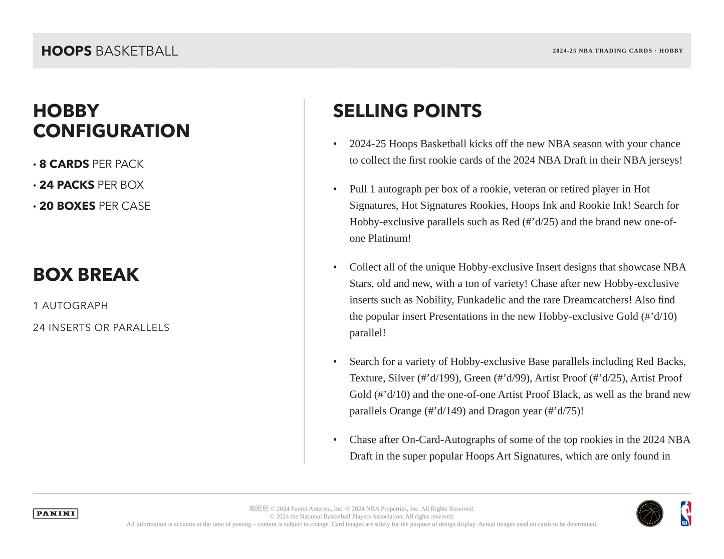 Panini - 2024/25 Hoops Basketball (NBA) - Hobby Box
